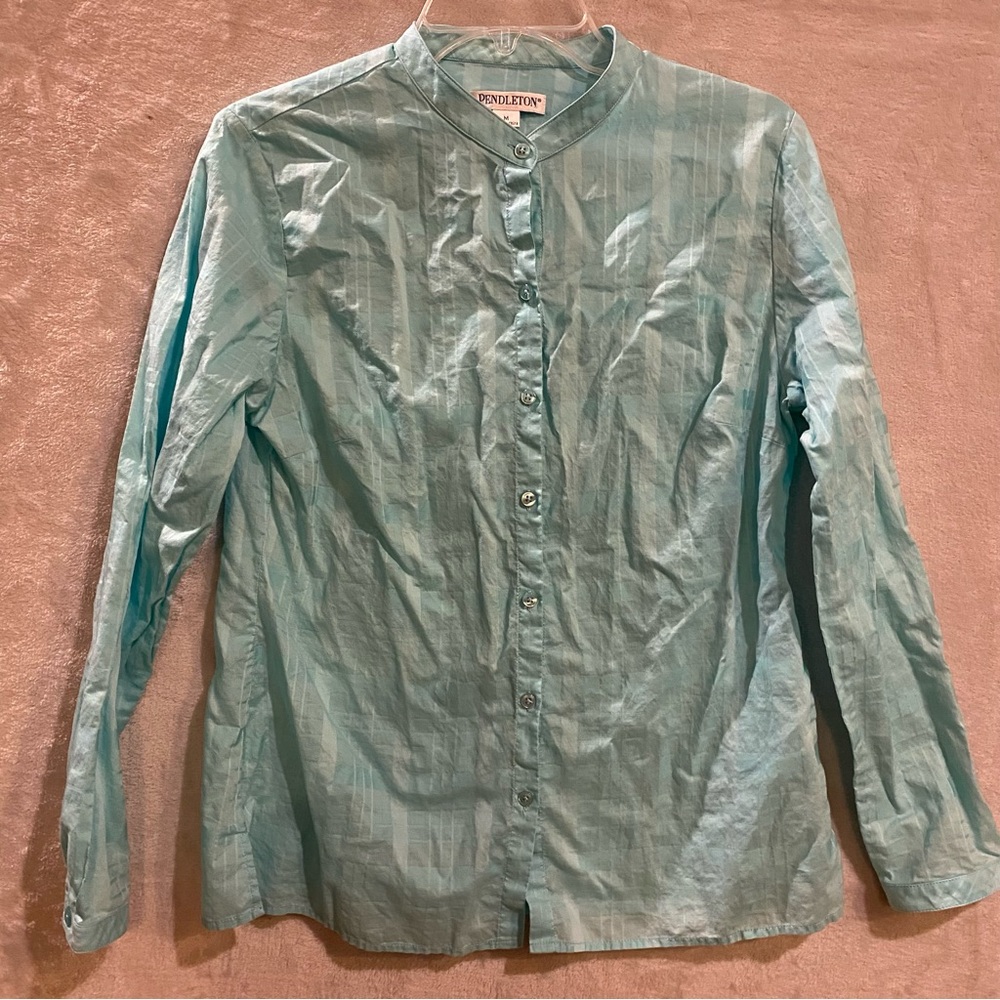 Pendleton Shirt Women’s Medium Blue/Green Cotton Long Sleeve Button Up Henley